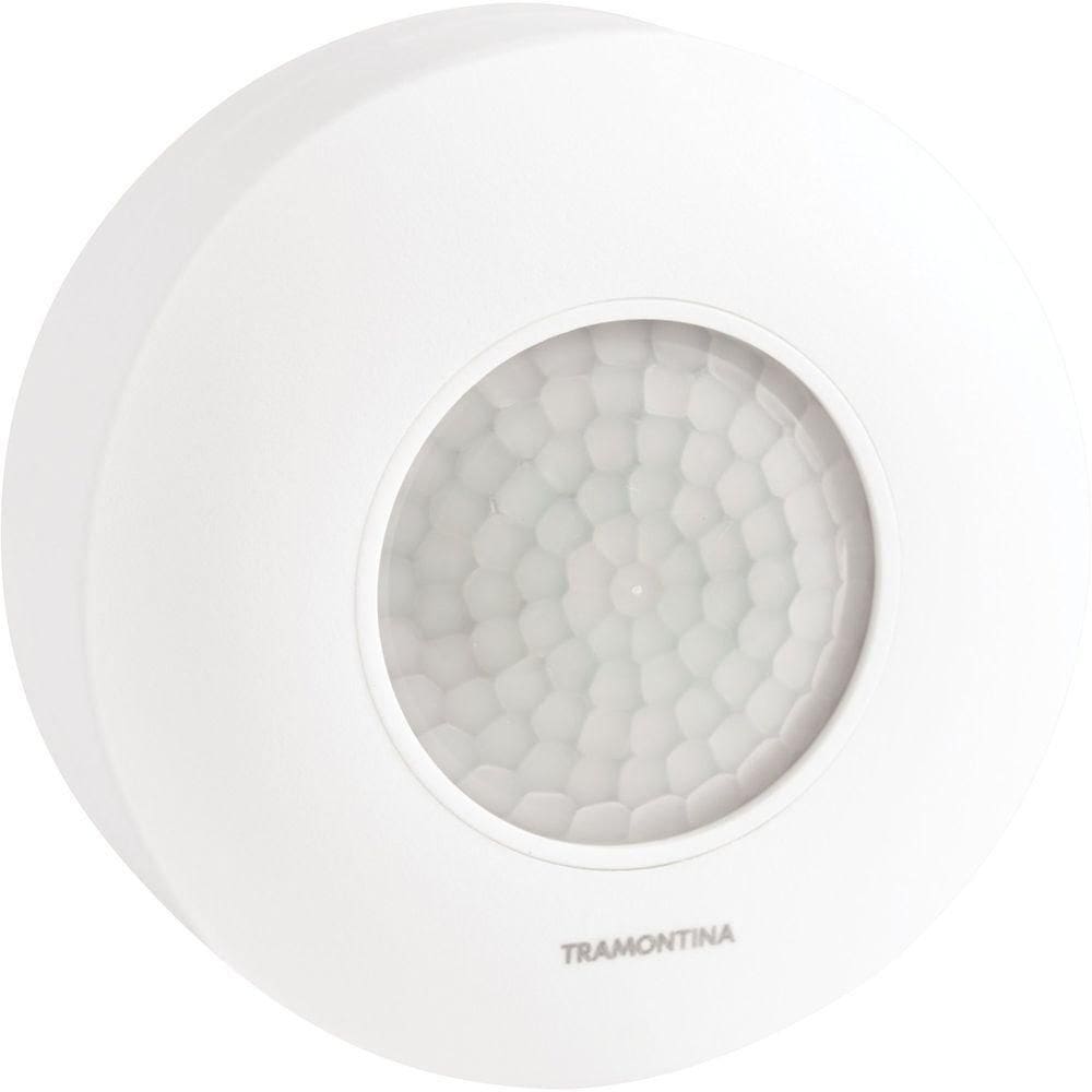 Sensor De Presença 360° De Sobrepor Em Teto Tramontina Bivolt Com Fotocélula Branco Tramontina