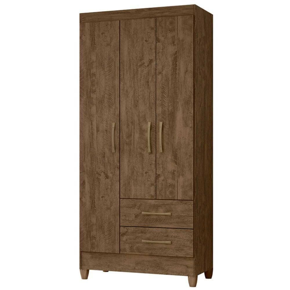 Guarda Roupa Solteiro Lima 3 Portas 182x82 Cm Castanho Wood
