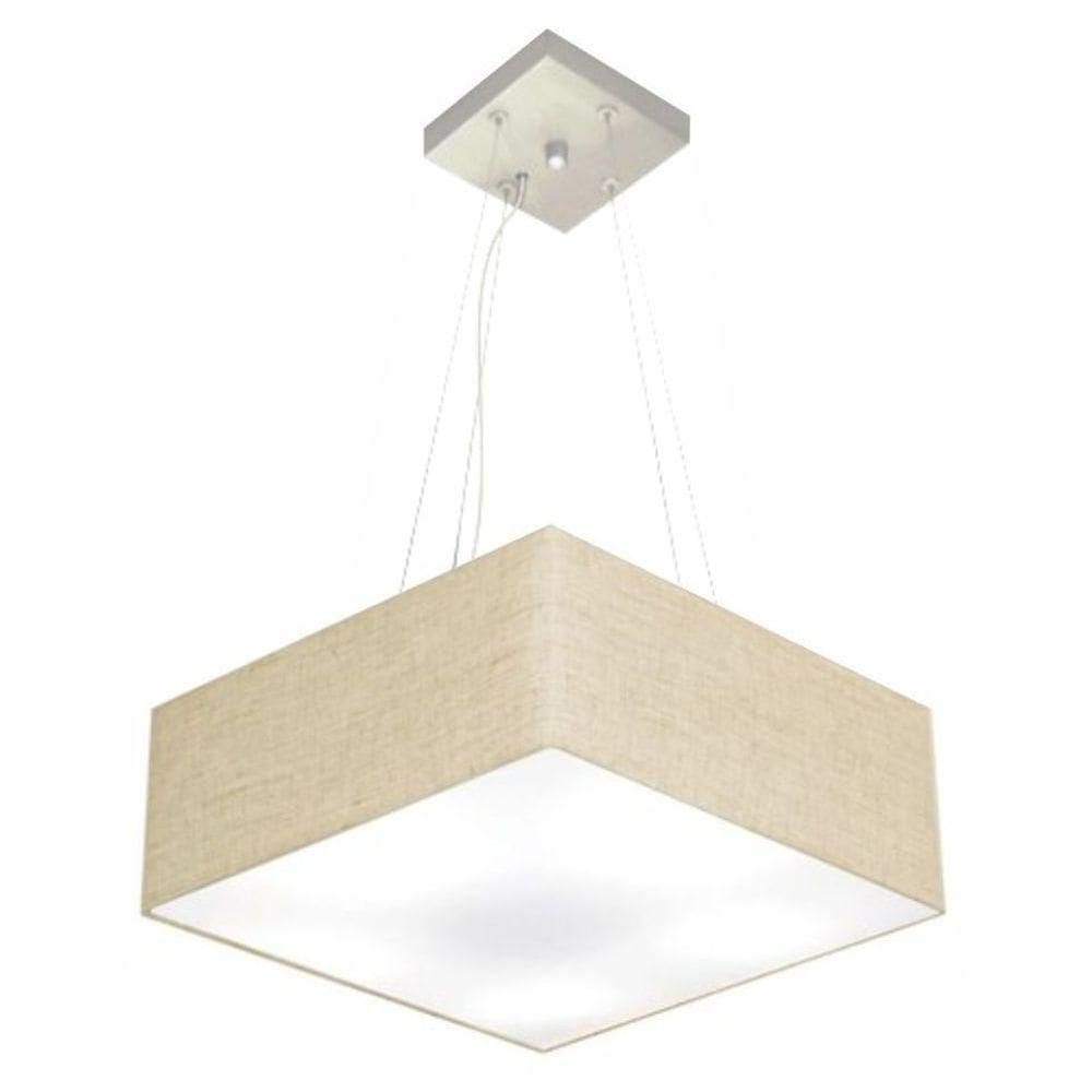 Lustre Pendente Quadrado Vivare Md-4194 Cúpula Em Tecido 12/40x40cm - Bivolt Rustico-bege 127/220v
