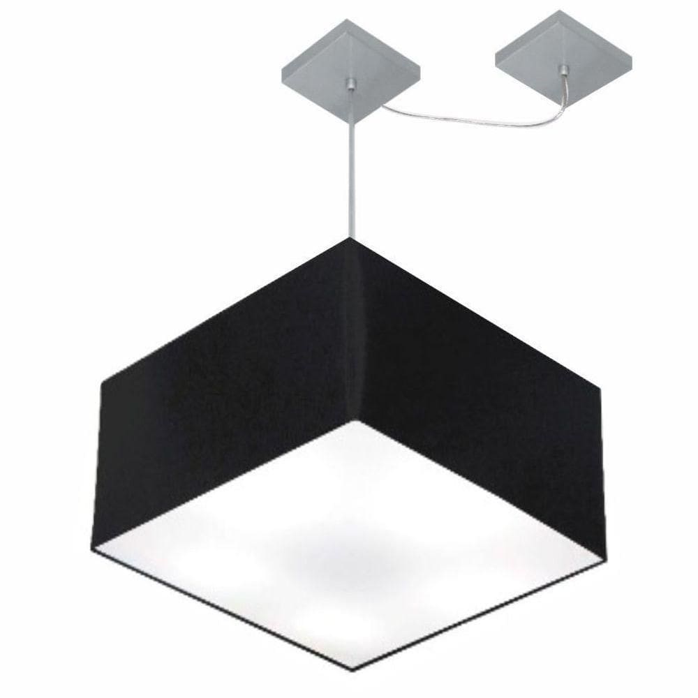 Lustre Pendente Quadrado Com Desvio Md-4270 Cúpula Em Tecido 30/35x35cm Preto - Bivolt