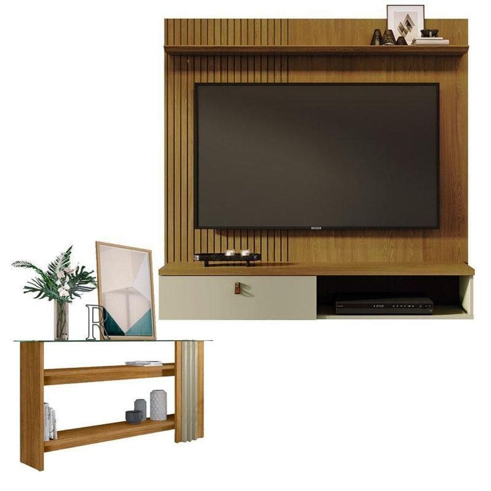 Estante Home Theater Suspenso íris Com Aparador Frizz Cumaru Opala - Madetec
