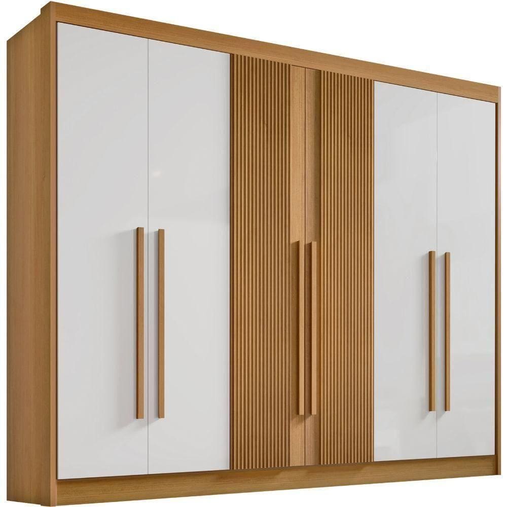 Guarda Roupa Athos Ripado Cinamomo Off White 6 Portas 7 Gavetas D?doro
