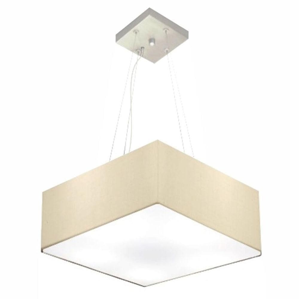 Lustre Pendente Quadrado Md-4196 Cúpula Em Tecido 15/45x45cm Algodão Crú - Bivolt