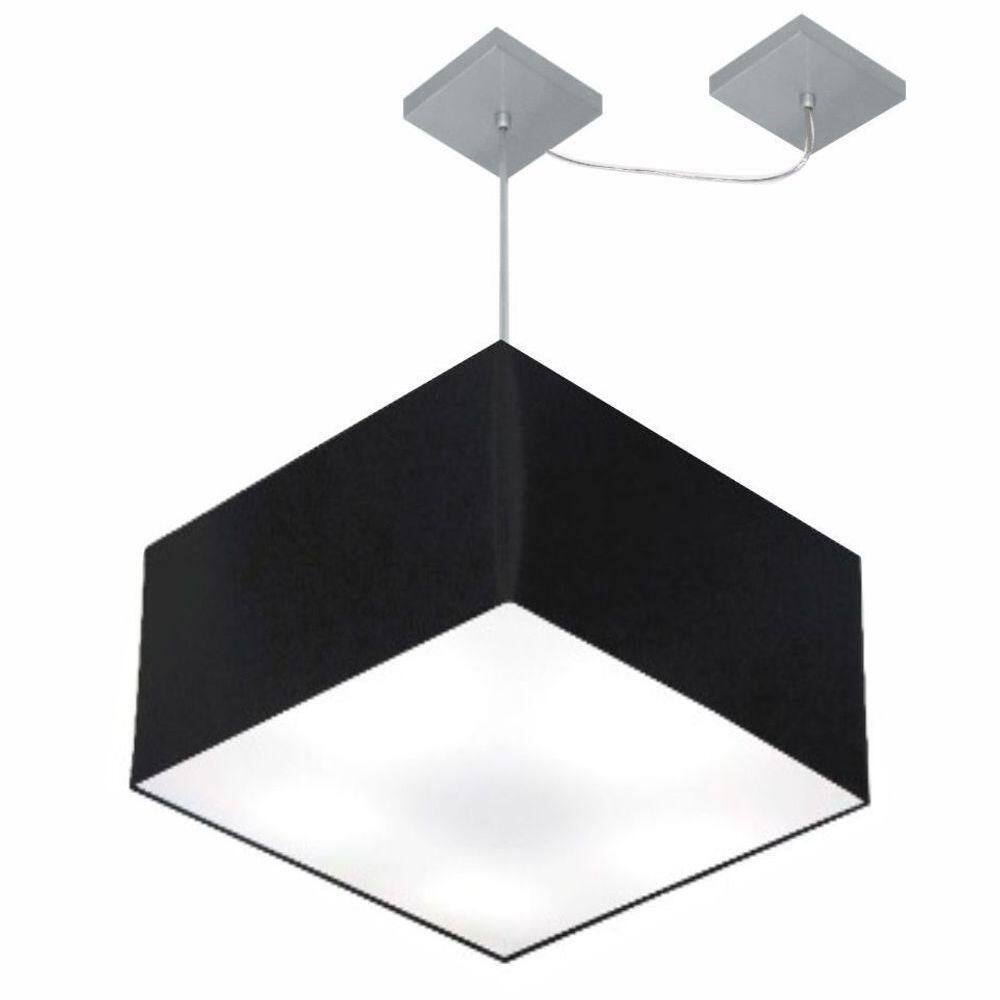 Lustre Pendente Quadrado Com Desvio Md-4271 Cúpula Em Tecido 30/40x40cm Preto - Bivolt