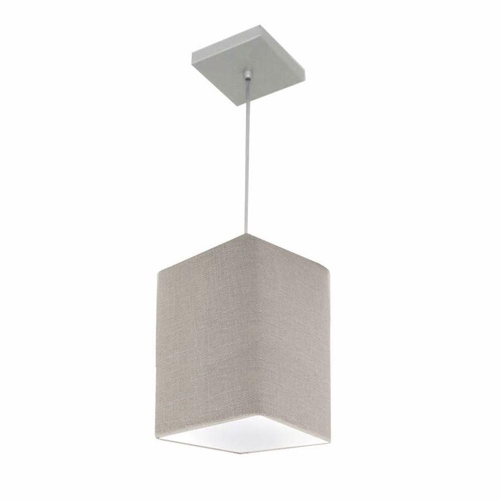 Lustre Pendente Quadrado Vivare Md-4007 Cúpula Em Tecido 25/16x16cm - Bivolt Rustico-cinza 127/220v