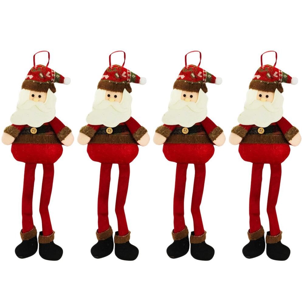 Jogo 4 Papai Noel Pelúcia Pendente Natal Perna Mole 30cm Gorrinho Crochê Xadrez Prime