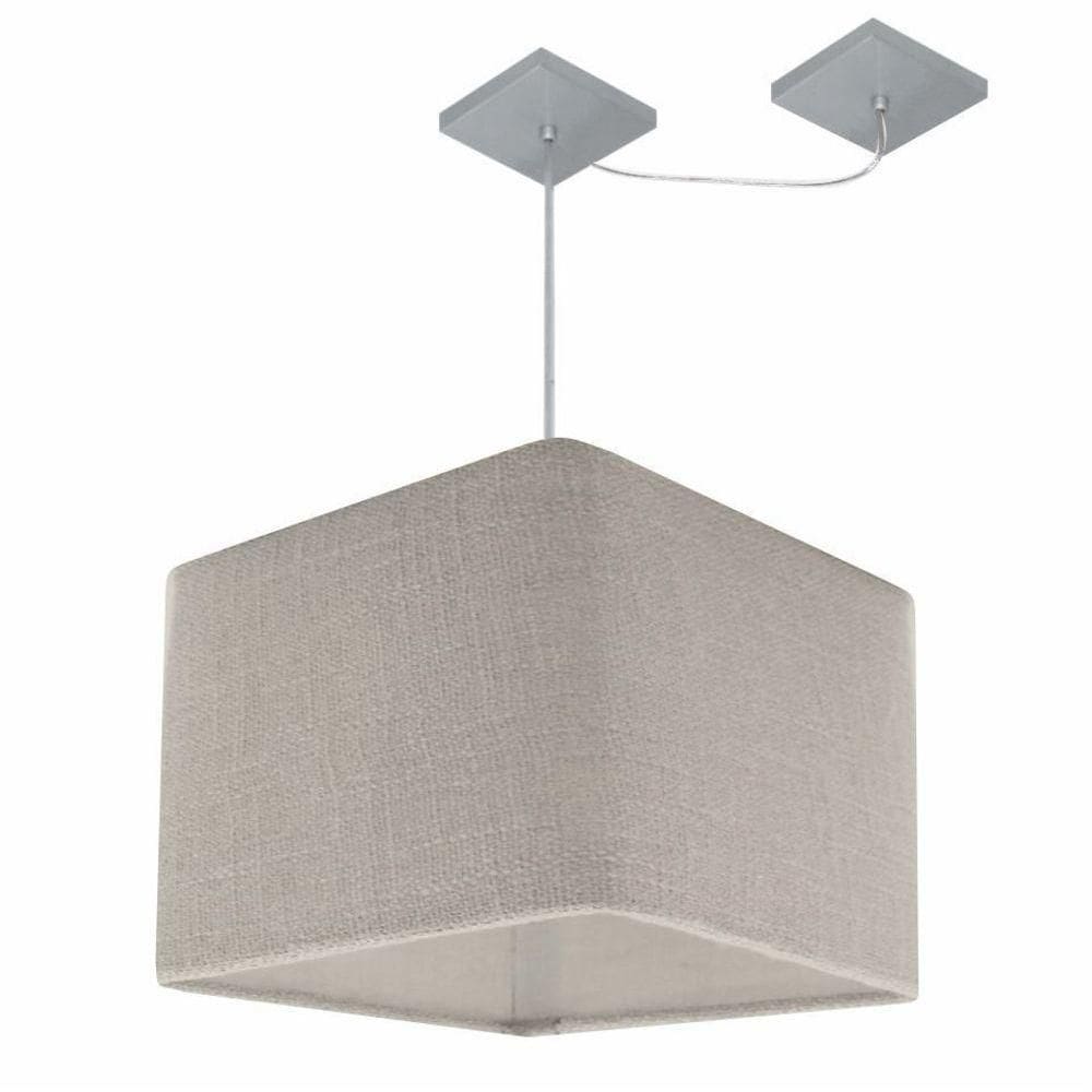 Lustre Pendente Quadrado Com Desvio De Centro Vivare Md-4269 Cúpula Em Tecido 40x40cm - Bivolt Rustico-cinza 127/220v