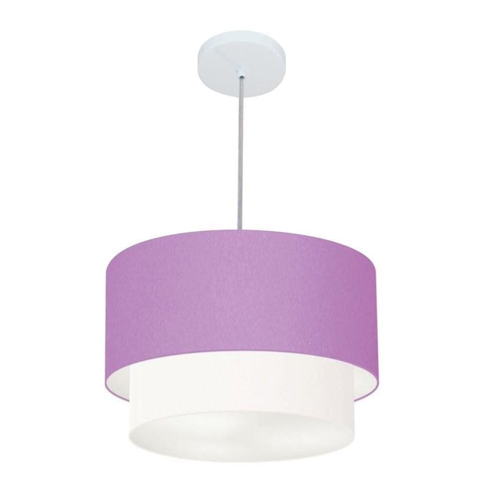 Lustres Pendentes Duplo Cilíndrico Vivare Md-4350 Cúpula Em Tecido 45x40cm - Bivolt Lilás 127/220v