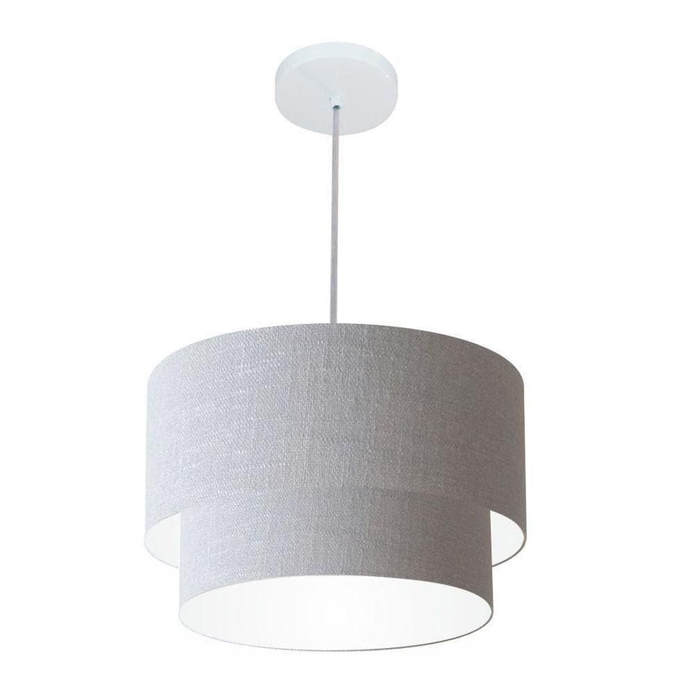Lustres Pendentes Duplo Cilíndrico Vivare Md-4354 Cúpula Em Tecido 45x40cm - Bivolt Rustico-cinza 127/220v