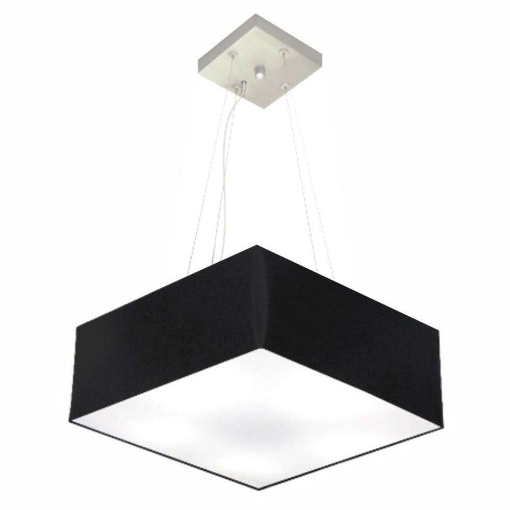 Lustre Pendente Quadrado Vivare Md-4194 Cúpula Em Tecido 12/40x40cm - Bivolt Preto 127/220v