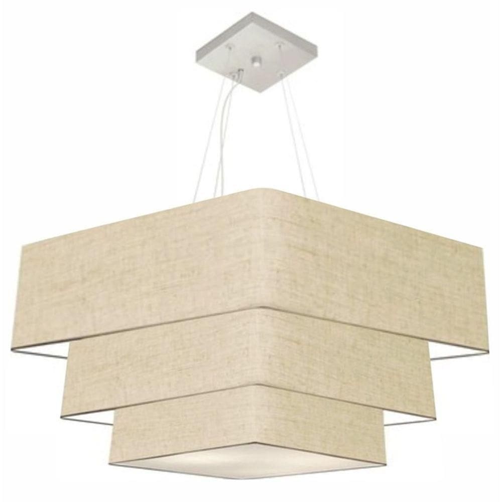 Lustre Pendente Triplo Quadrado Md-4165 Cúpula Em Tecido 80x70x60cm Rustico Bege - Bivolt