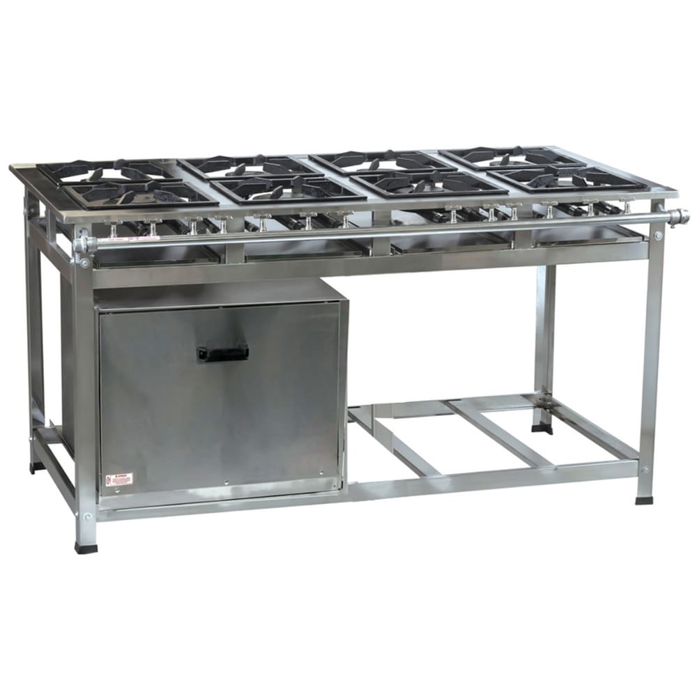 Fogão Industrial 8 Bocas P8 em Aço Inox com Forno Leona
