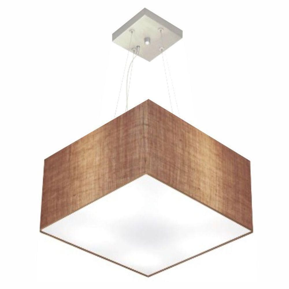 Lustre Pendente Quadrado Vivare Md-4197 Cúpula Em Tecido 25/45x45cm - Bivolt Palha 127/220v