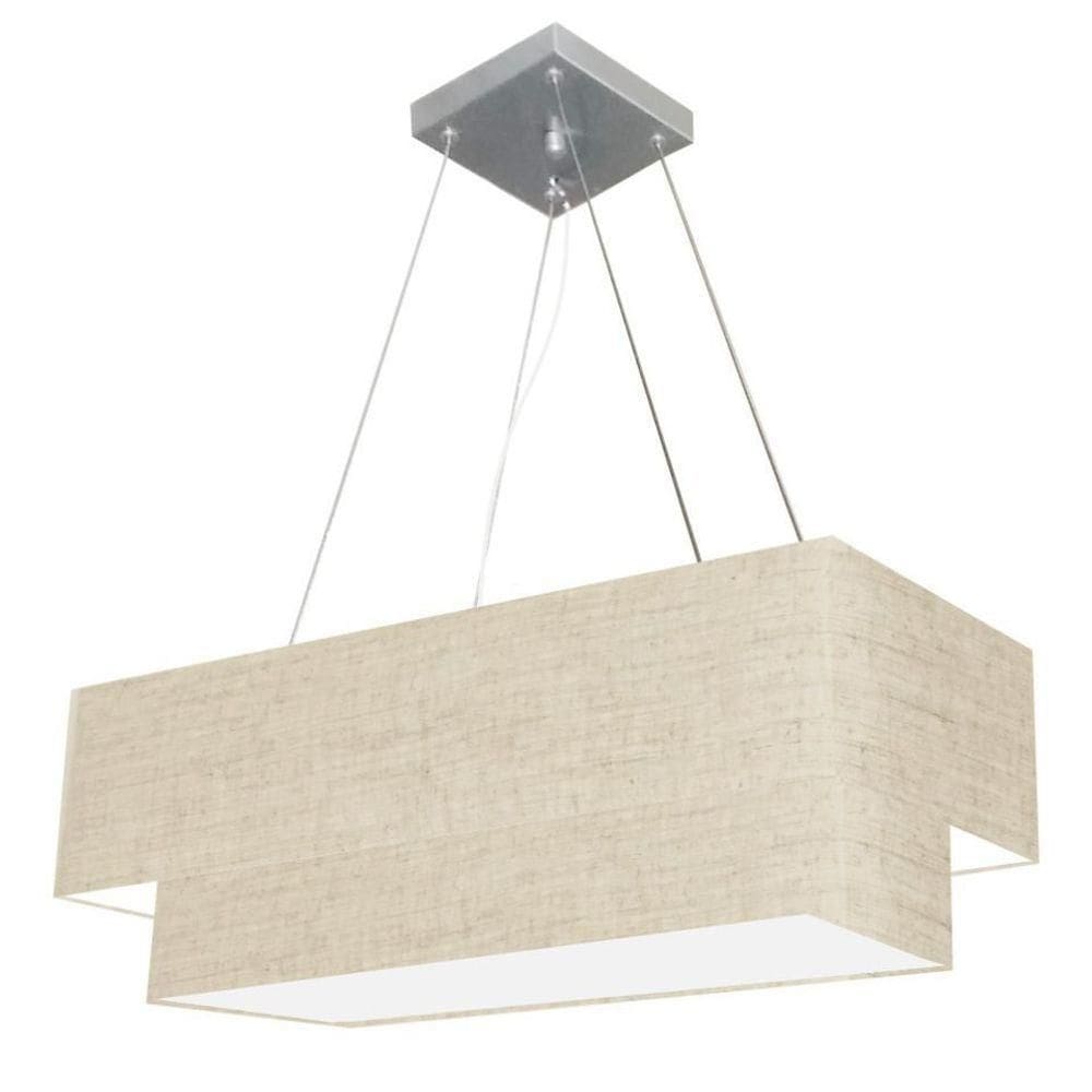 Lustre Pendente Duplo Retangular Vivare Md-4321 Cúpula Em Tecido 80x40cm X 70x30cm - Bivolt Rustico-bege 127/220v