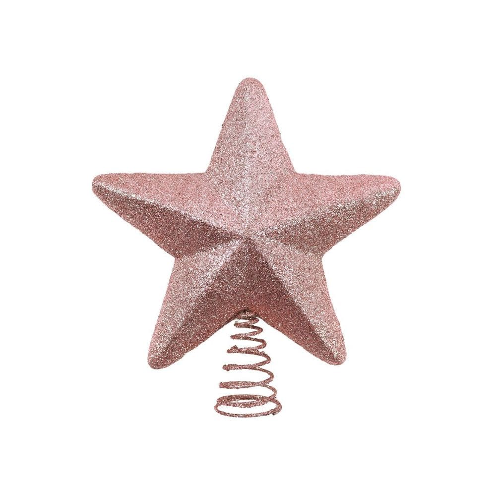 Ponteira Topo de Árvore de Natal Estrela Glitter Rosê 3D Base Espiral 15cm x 18cm