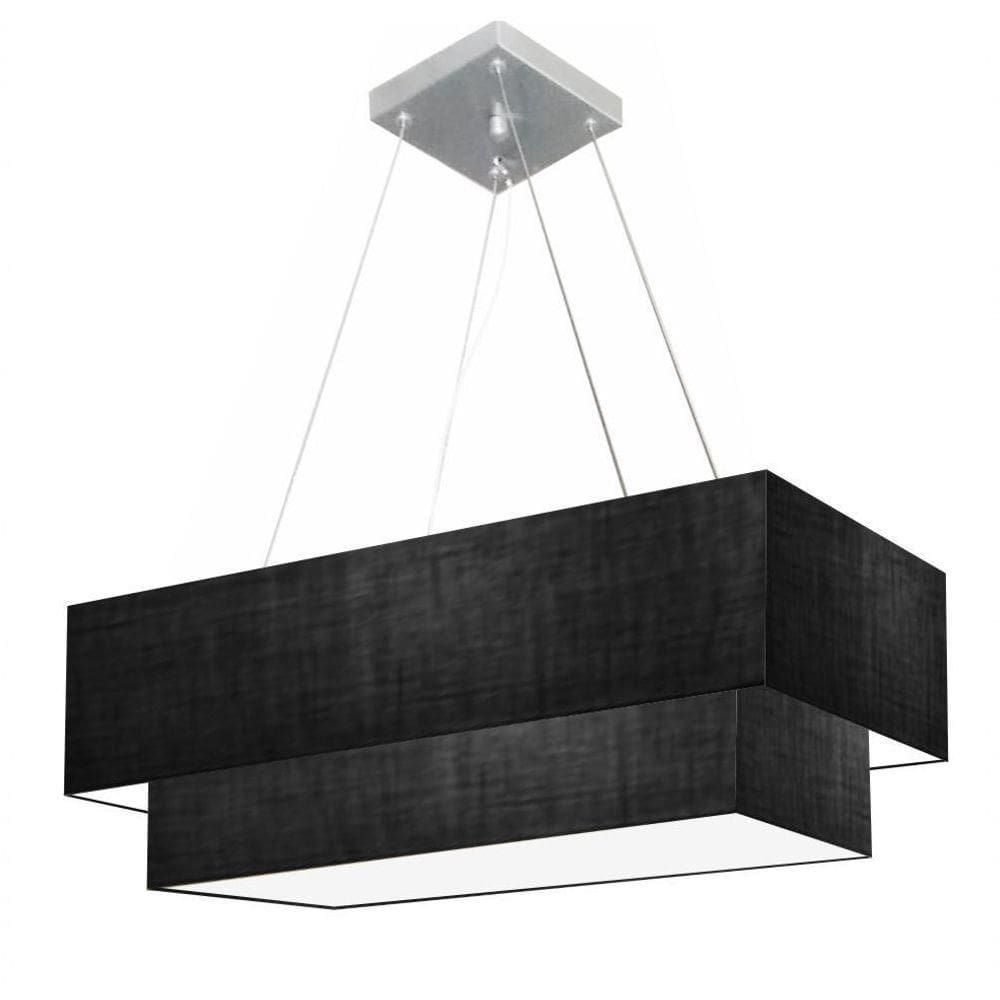 Lustre Pendente Duplo Retangular Vivare Md-4322 Cúpula Em Tecido 99x40cm X 80x30cm - Bivolt Preto-preto 127/220v