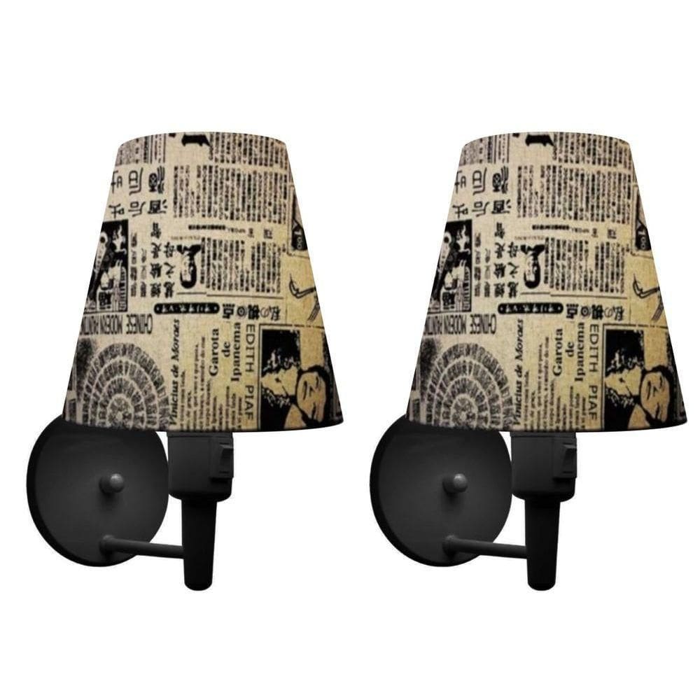 Kit-2 Arandela Cone Md-2013 Preto C- Inter Liga E Desl Cúpula Em Tecido Ny-jornal - Bivolt