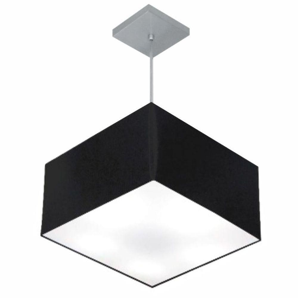 Lustre Pendente Quadrado Vivare Md-4020 Cúpula Em Tecido 21/35x35cm - Bivolt Preto 127/220v