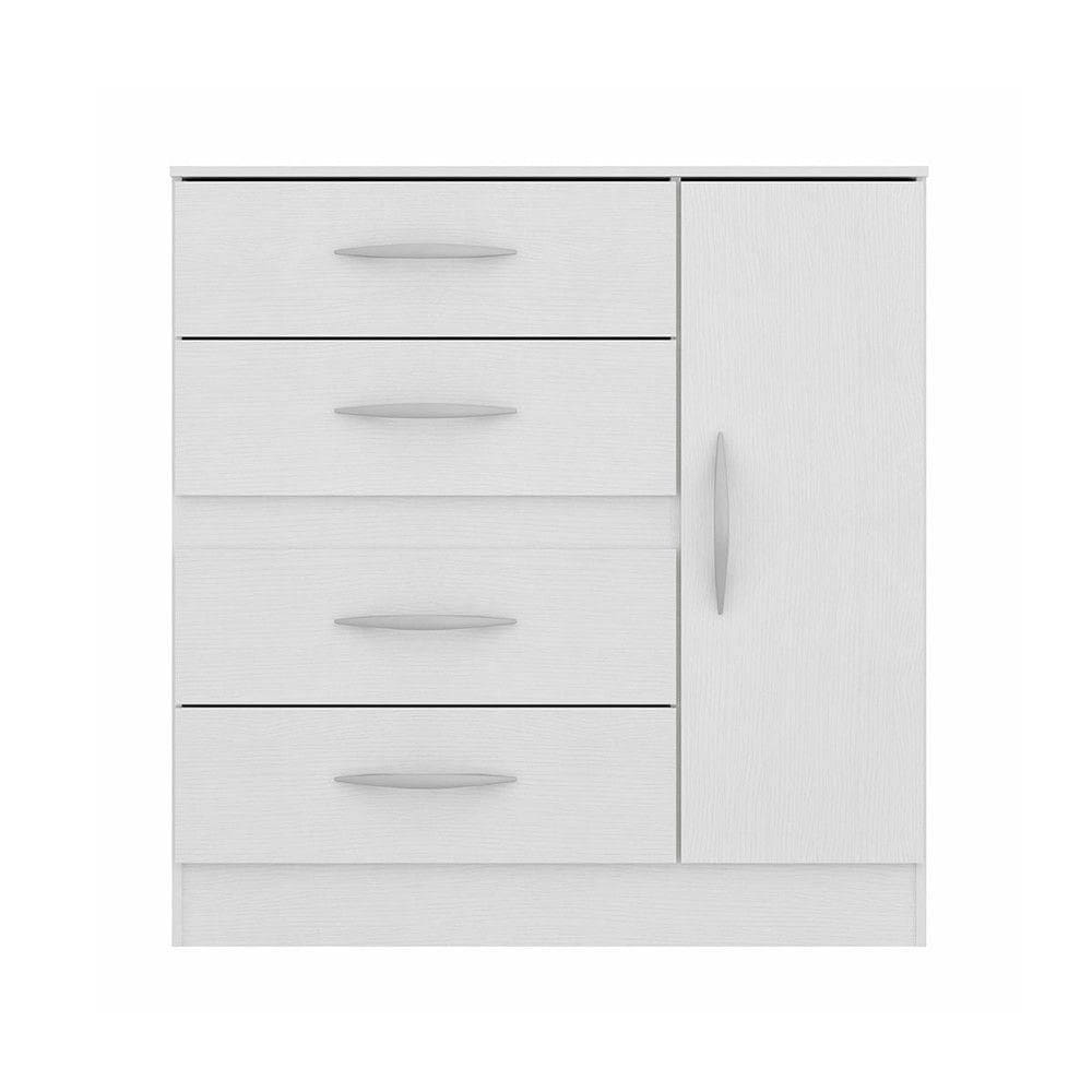 Cômoda Para Quarto 90x93cm 4 Gavetas 1 Porta Mdp Menu Móveis Branco