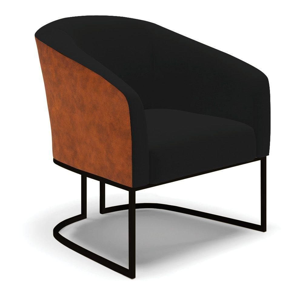 Poltrona Stella Corano Nozes Com Linho Preto A79 Base Industrial Preto - D`Rossi