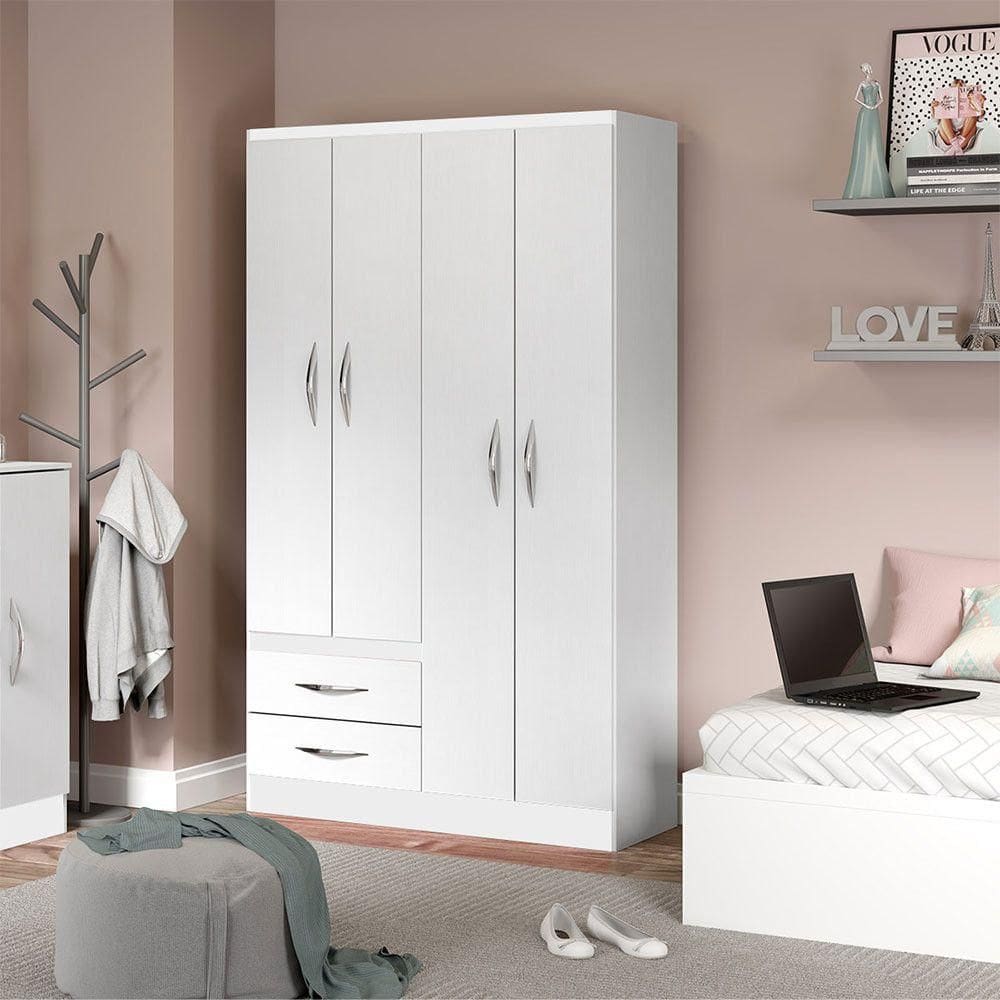 Guarda-roupa Pequeno Com 4 Portas 2 Gavetas Mdp Menu Móveis Branco