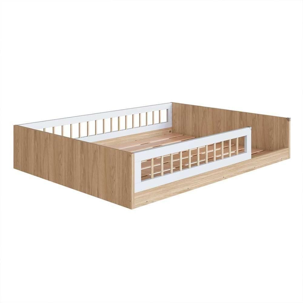 Cama Infantil Casal Com Grades De Proteção 145 X 194 Cm Andy Shop Jm Aveiro Oak Branco
