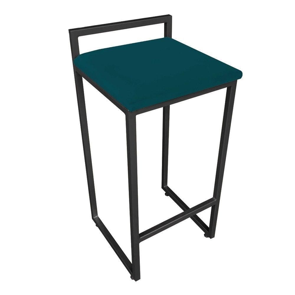 Banqueta Alta Lavínia Suede Base Preto DRossi Azul Pavão