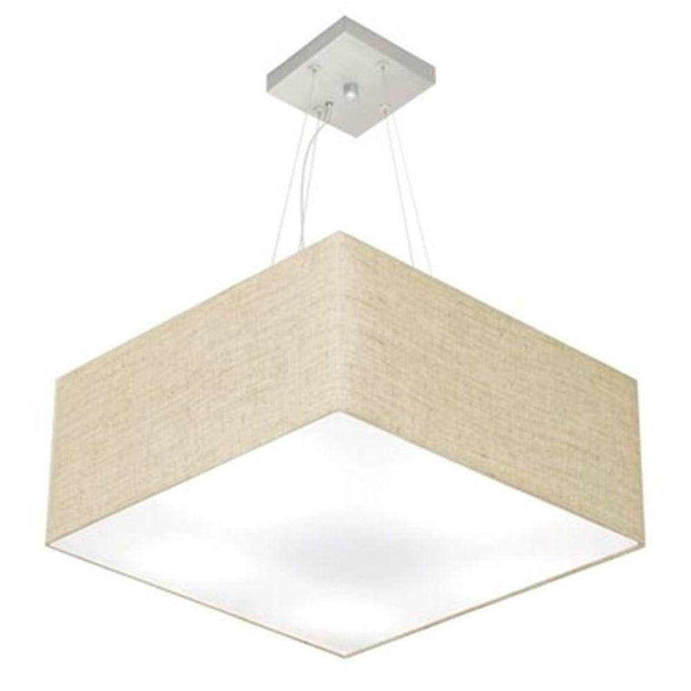 Lustre Pendente Quadrado Md-4071 Cúpula Em Tecido 30/70x70cm Rustico Bege - Bivolt