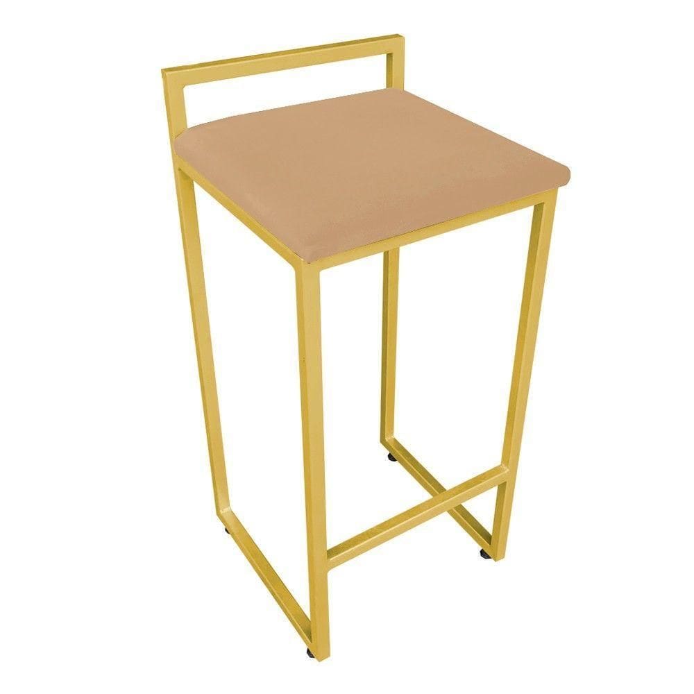 Conjunto 02 Banqueta Alta Industrial Pietra Suede Base Dourado DRossi Caramelo Sisal