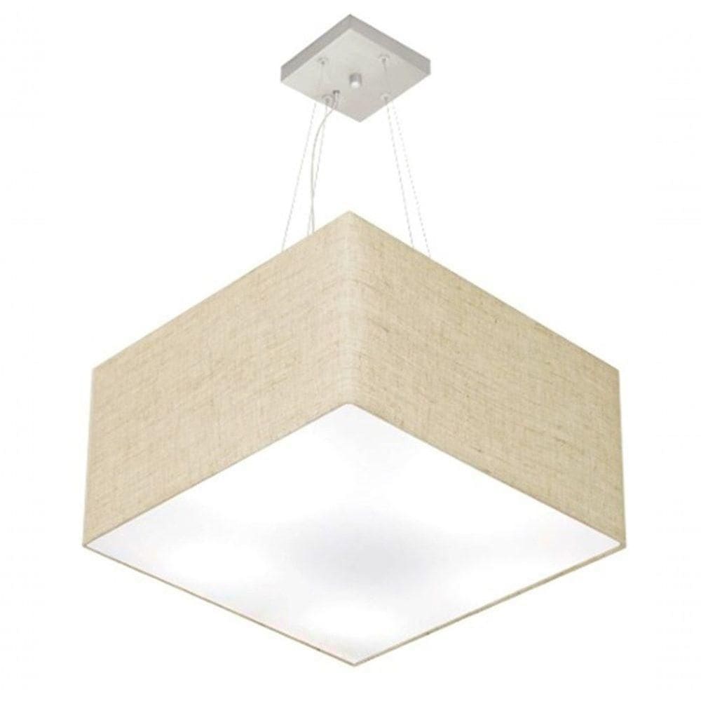 Lustre Pendente Quadrado Vivare Md-4075 Cúpula Em Tecido 30/50x50cm - Bivolt Rustico-bege 127/220v