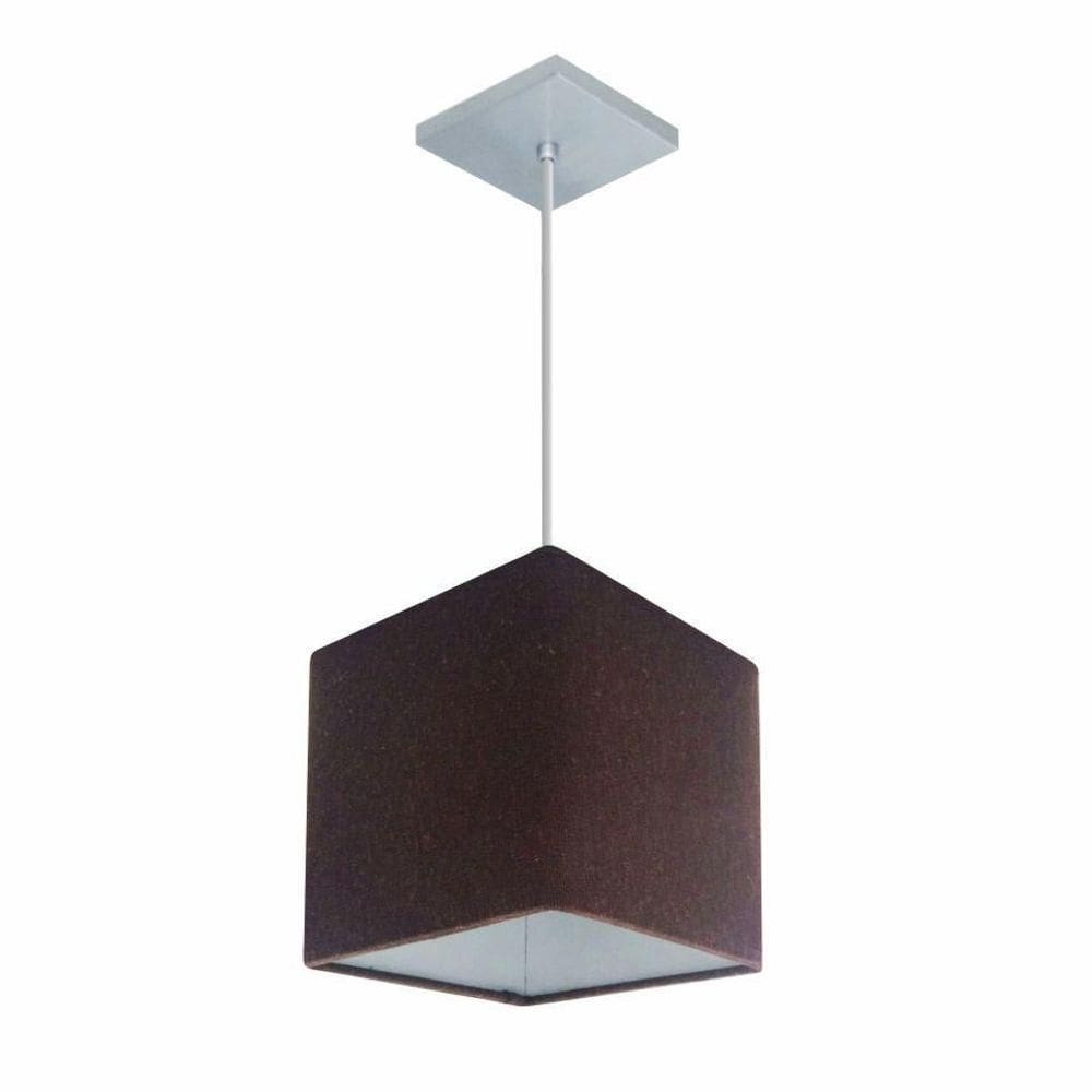 Lustre Pendente Quadrado Md-4223 Cúpula Em Tecido 15/13x13cm Café - Bivolt