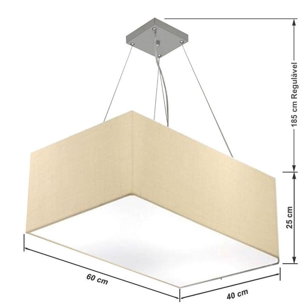 Lustre Pendente Retangular Md-4372 Cúpula Em Tecido 60x40cm Bege