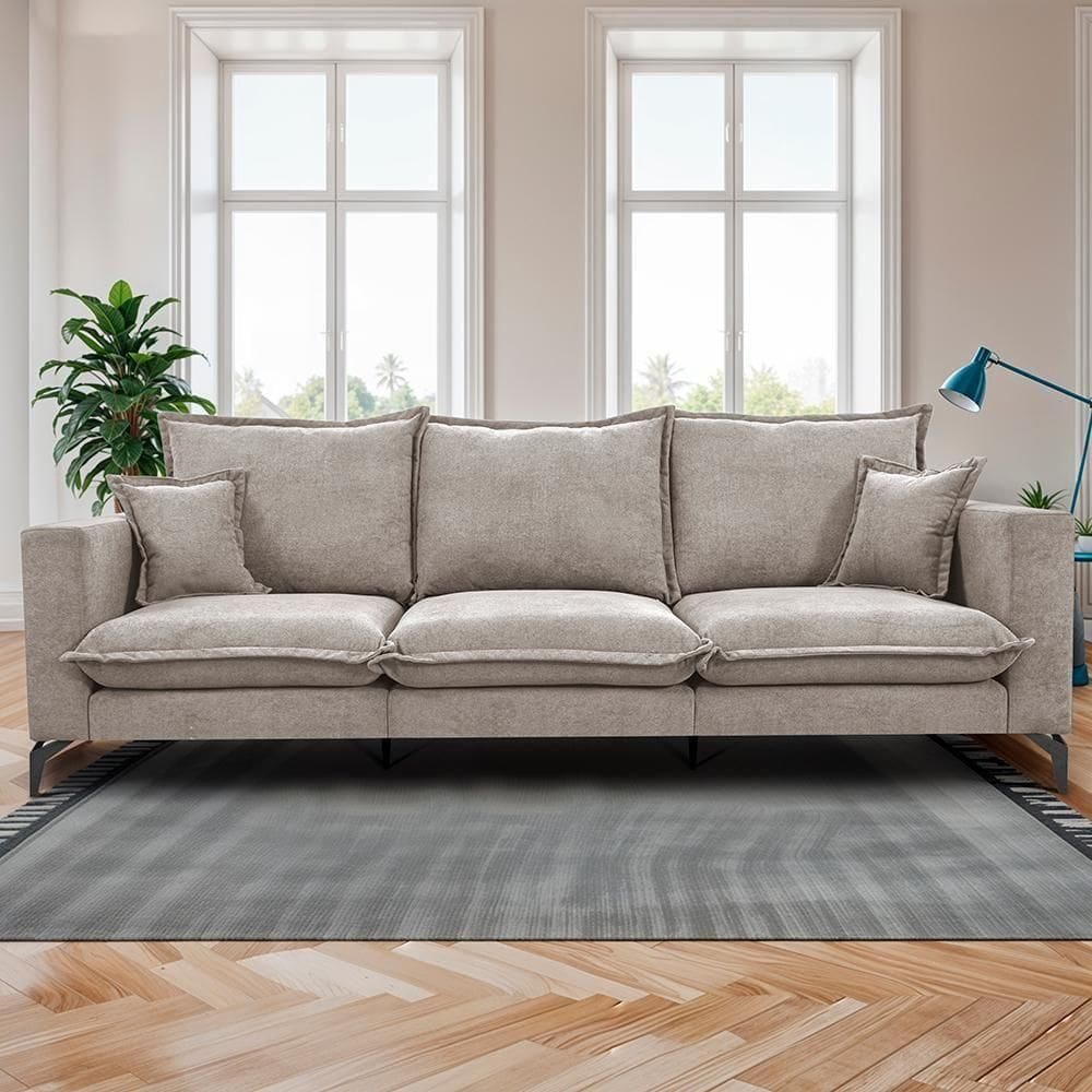 Sofá 3 Lugares Modular Boma. 2,40m Boucle Sofá Inbox Bege Claro