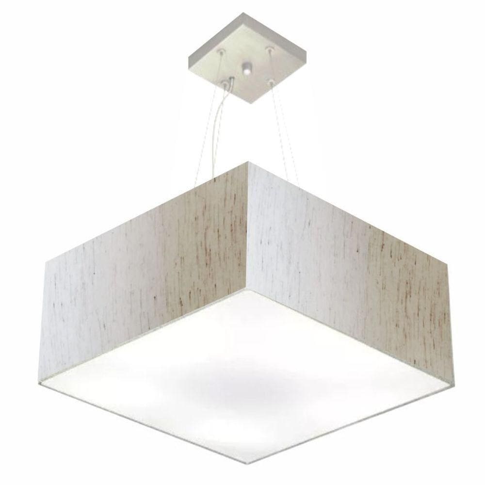 Lustre Pendente Quadrado Vivare Md-4006 Cúpula Em Tecido 21/50x50cm - Bivolt Linho Bege 127/220v