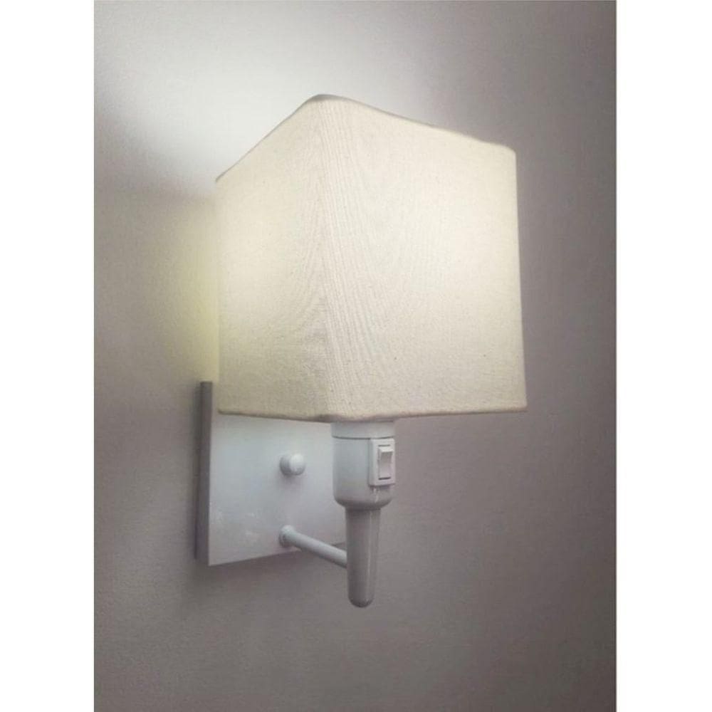 Arandela Quadrada Md-2019 Branco C/ Inter Liga E Desl Cúpula Em Tecido Algodão Crú - Bivolt