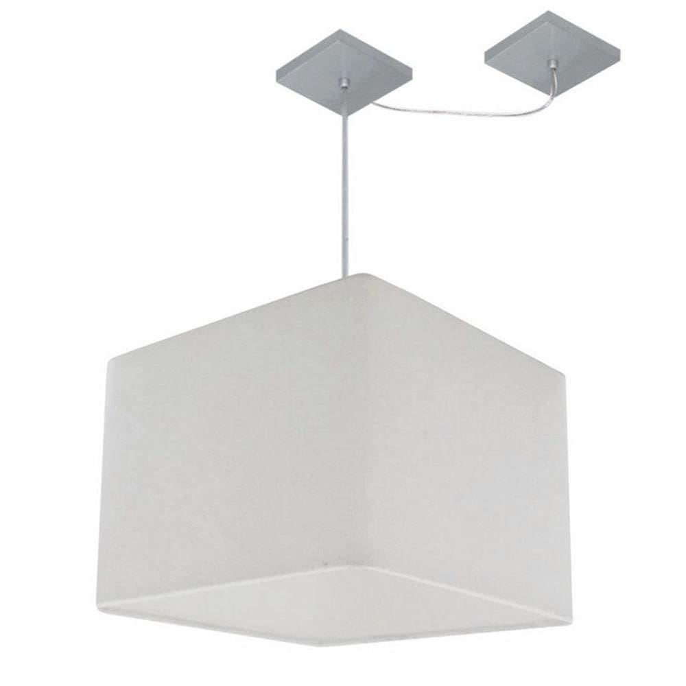 Lustre Pendente Quadrado Com Desvio Md-4268 Cúpula Em Tecido 30/35x35cm Branco - Bivolt