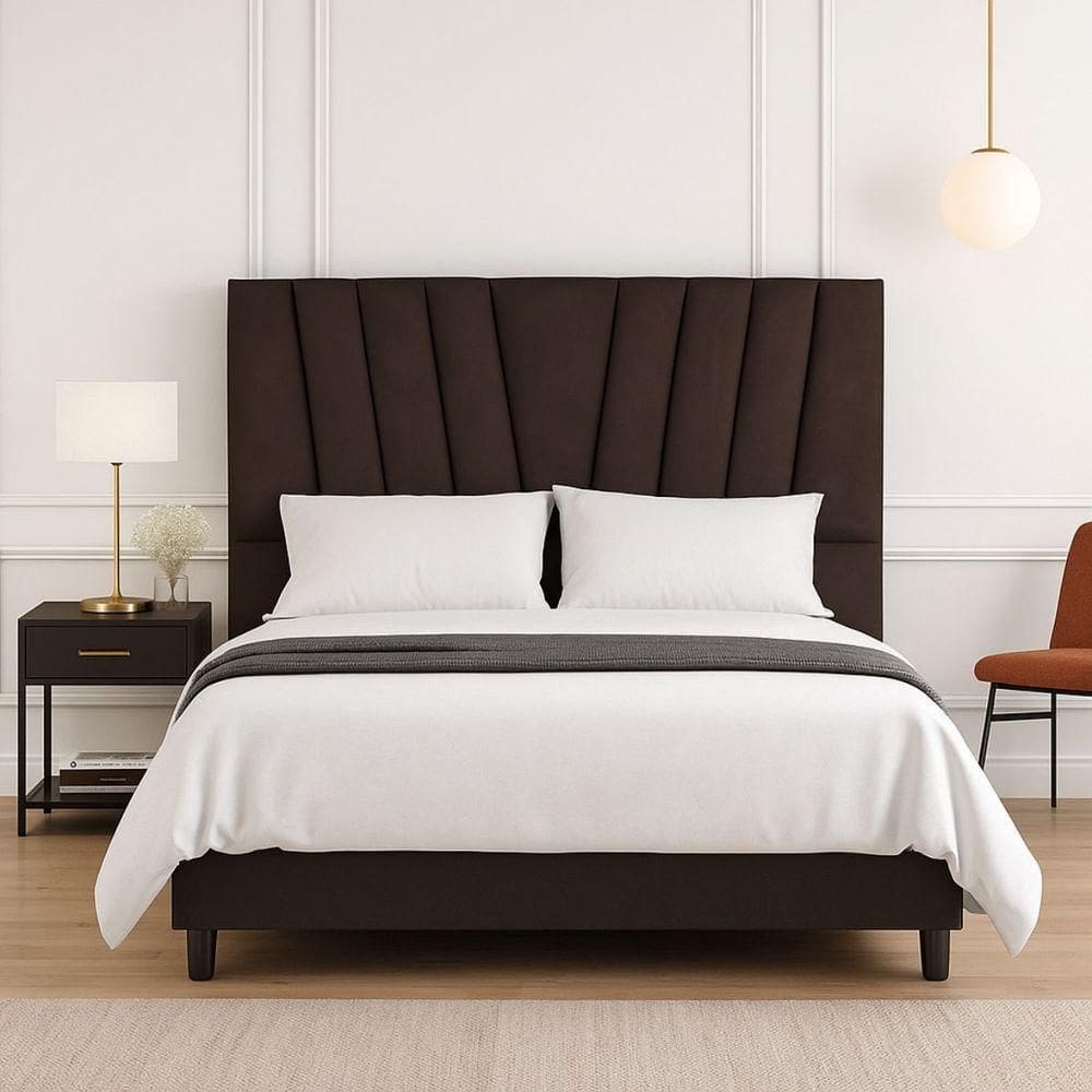 Cabeceira Cama Box Solteiro 90 Cm Noah Em Linho Com Frame Cor:marrom