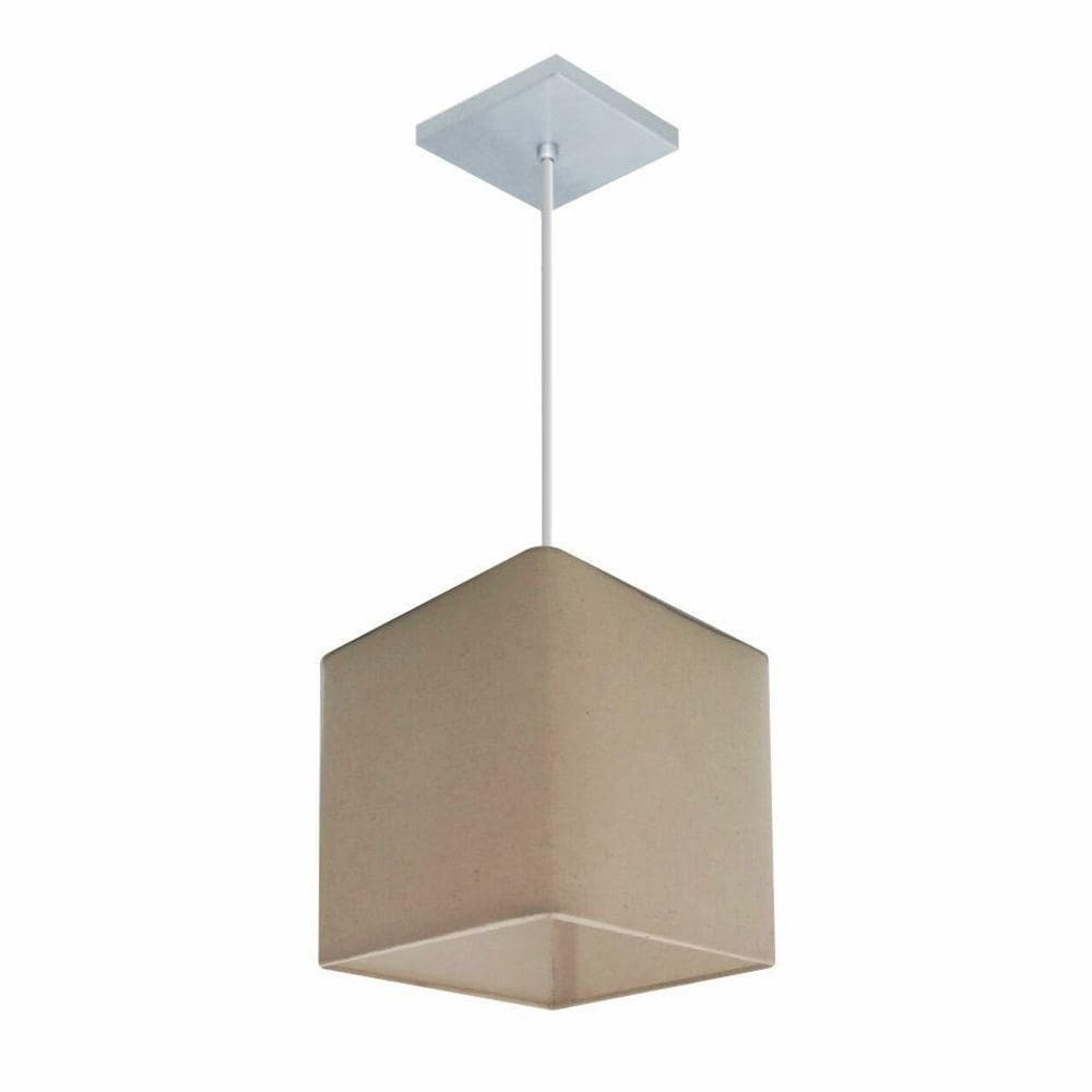 Lustre Pendente Quadrado Md-4224 Cúpula Em Tecido 16/16x16cm Algodão Crú - Bivolt