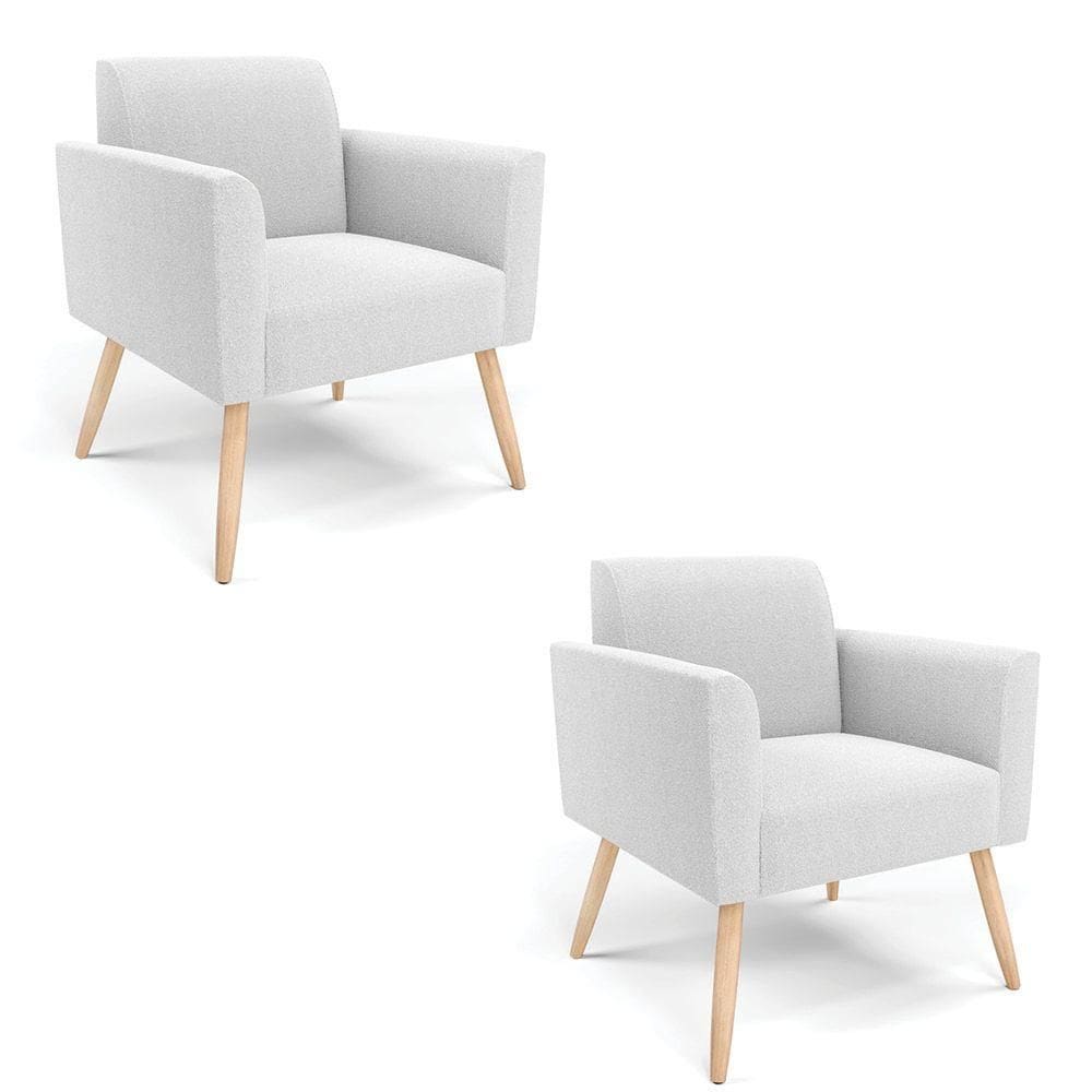 Poltrona Sala Estar Pé Palito Natural Kit 2 Marisa Bouclê Off White D03 - DRossi