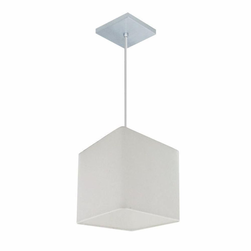 Lustre Pendente Quadrado Md-4223 Cúpula Em Tecido 15/13x13cm Branco - Bivolt