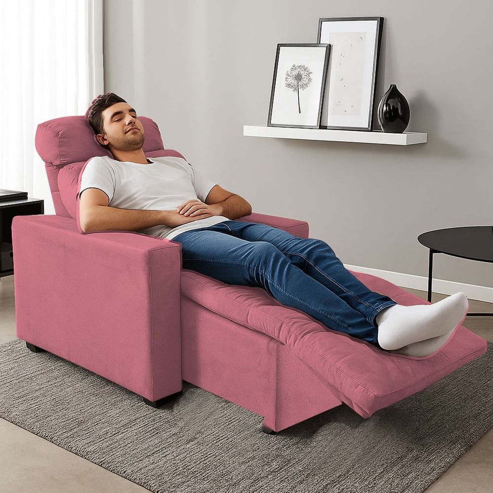 Poltrona Cadeira Do Papai E Mamãe Reclinável Retrátil Para Sala De Descanso Madri Rosa