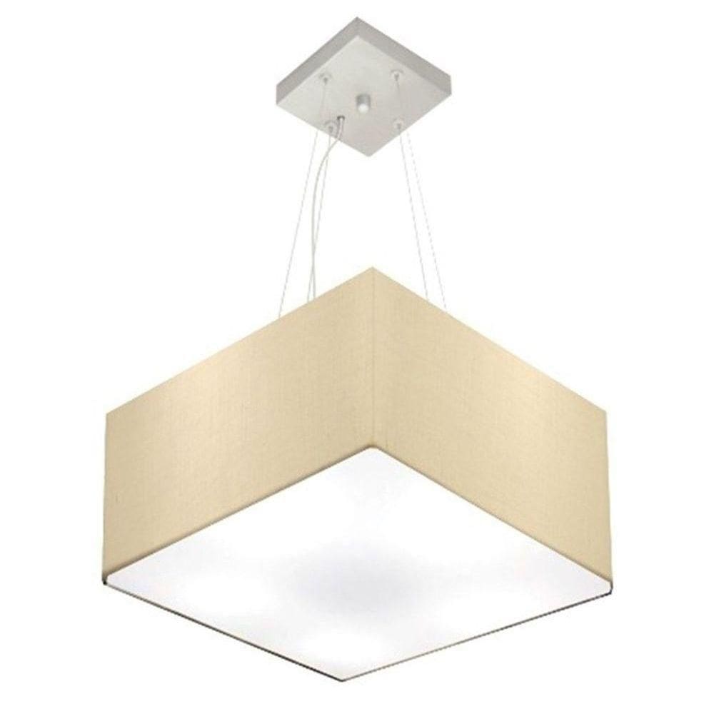 Lustre Pendente Quadrado Vivare Md-4005 Cúpula Em Tecido 21/35x35cm - Bivolt Algodão-crú 127/220v