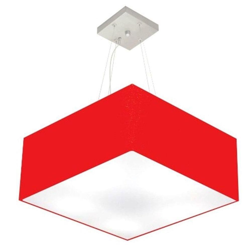 Lustre Pendente Quadrado Vivare Md-4071 Cúpula Em Tecido 30/70x70cm - Bivolt Vermelho 127/220v