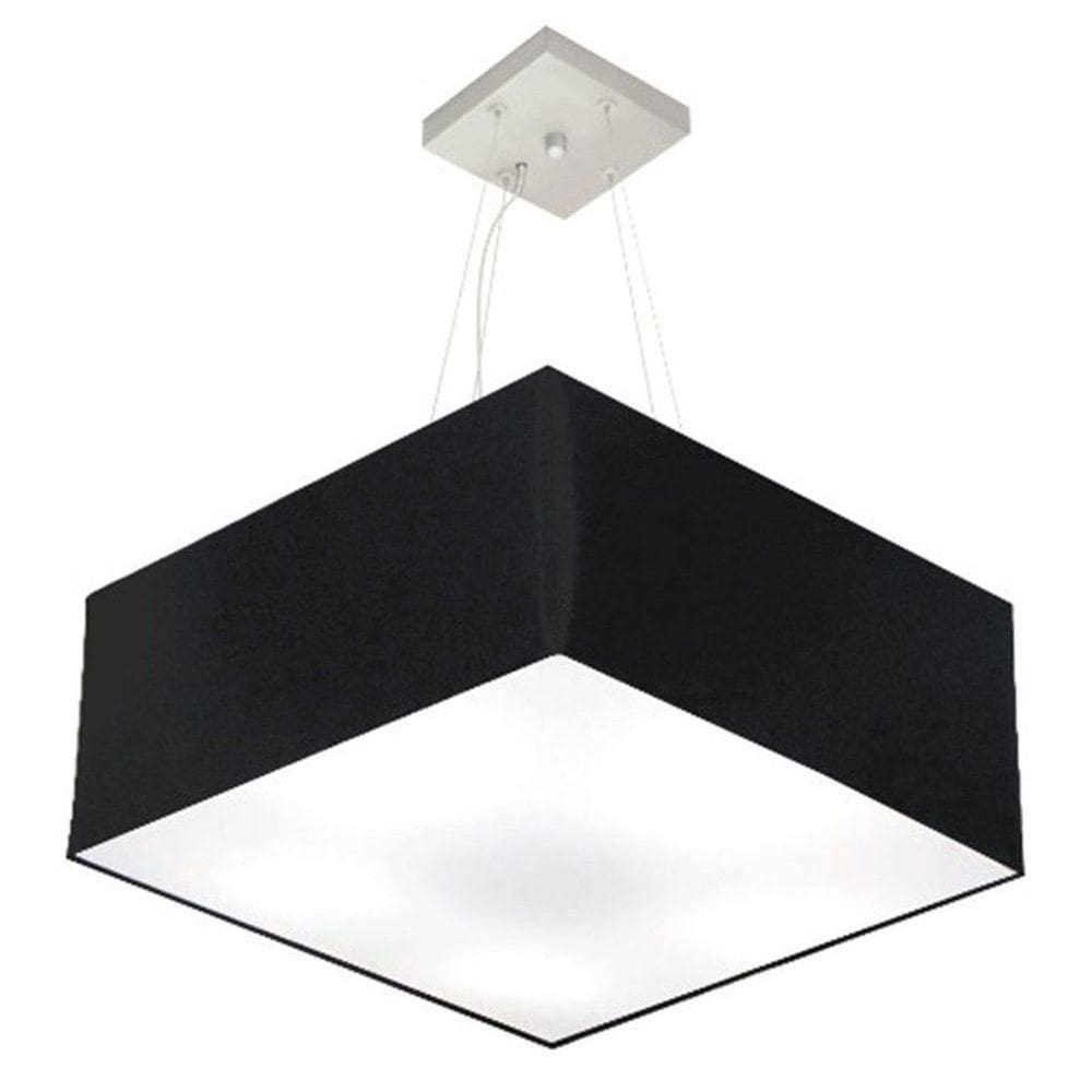 Lustre Pendente Quadrado Vivare Md-4071 Cúpula Em Tecido 30/70x70cm - Bivolt Preto 127/220v