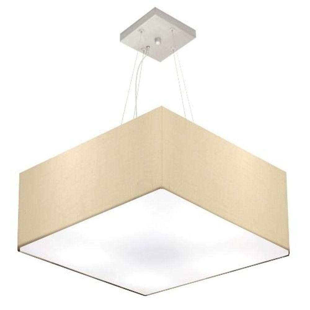 Lustre Pendente Quadrado Vivare Md-4006 Cúpula Em Tecido 21/50x50cm - Bivolt Algodão-crú 127/220v