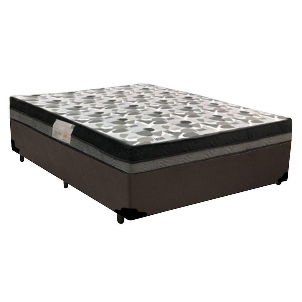 Cama Box Casal Sintético + Colchão Casal Ortobom Iso Dupla Face 60x138x188 marrom