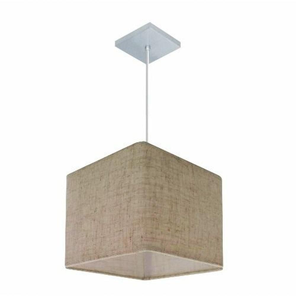 Lustre Pendente Quadrado Vivare Md-4058 Cúpula Em Tecido 21/25x25cm - Bivolt Rustico-bege 127/220v