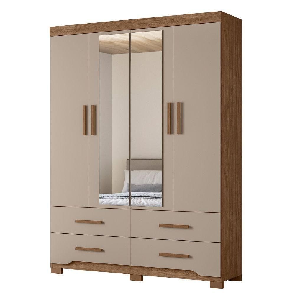 Guarda Roupa Casal 4p Espelho 157 Cm Miami Carvalho Fendi Moval