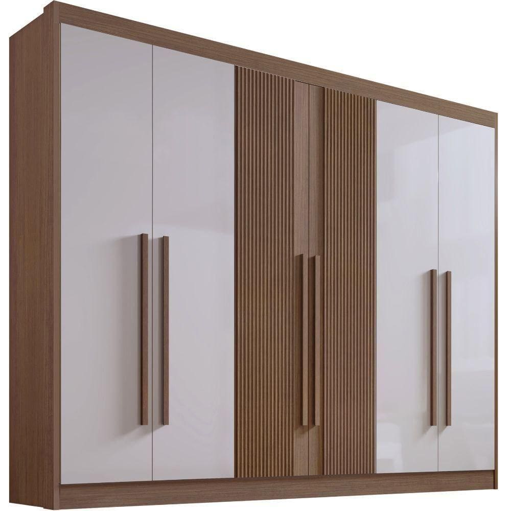 Guarda Roupa Athos Ripado Castanho Off White 6 Portas 7 Gavetas D?doro