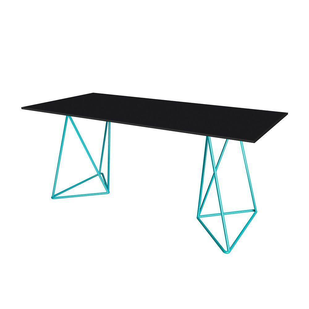 Escrivaninha Bela Vista Cavalete Tampo Preto Base Ferro Azul Turquesa - Cor: Preto